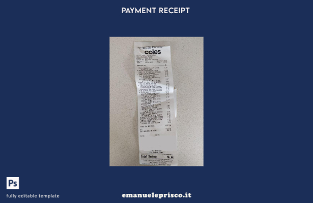 modello di ricevuta di pagamento del supermercato Coles in stile verificato